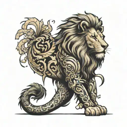 Sleeve Tattoo Of A Lion With Jesus
