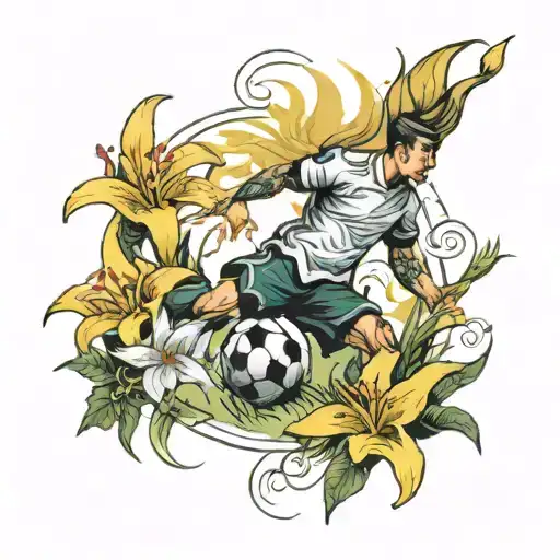 Soccer Player In The Spotlight A Feild Surrounded By Lilies