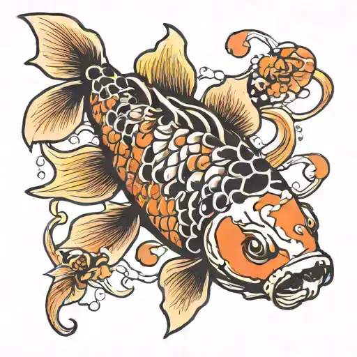 Koi Fish With Jelly Fish
