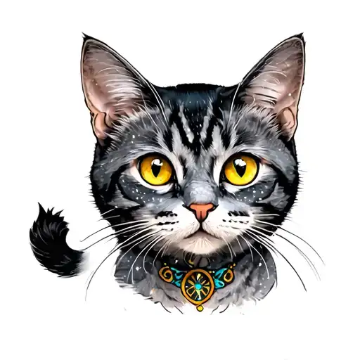 Starry Dark Grey Tabby Cat With Yellow Eyes
