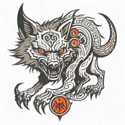 Demon Wolf With Realistic Details With Demonic Runes Seals