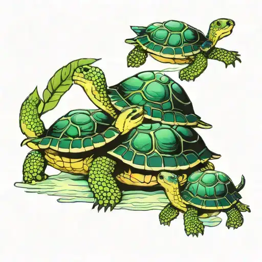 Mother Turtle And Two Baby Turtles