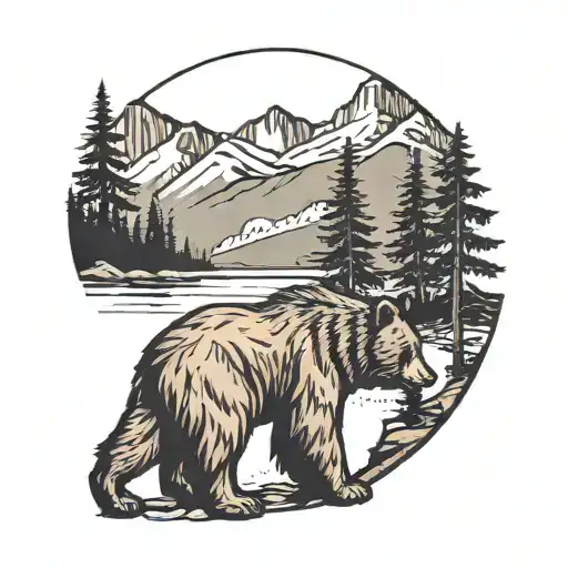 Pine Trees Mountains In The Background And Bear Prints