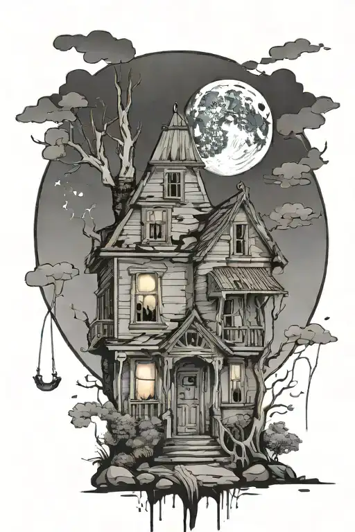 Abandoned House With Moon