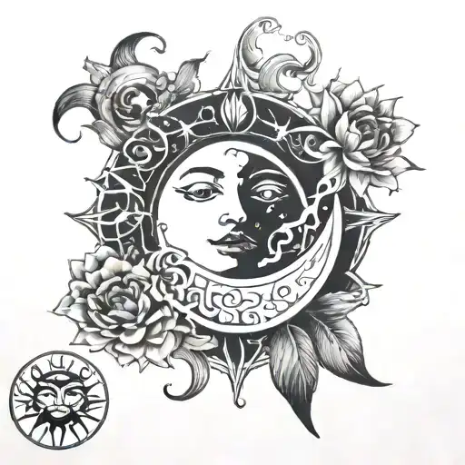 Moon Sun Aquarius Old School Black And White
