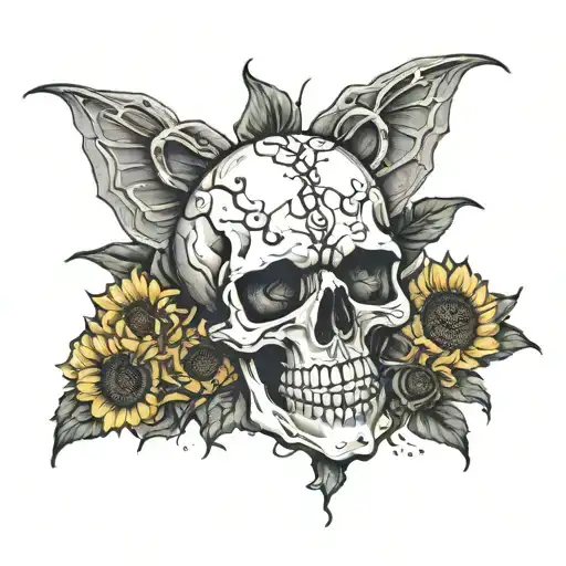 Skull And Sunflowers Coming Out Of Eyes
