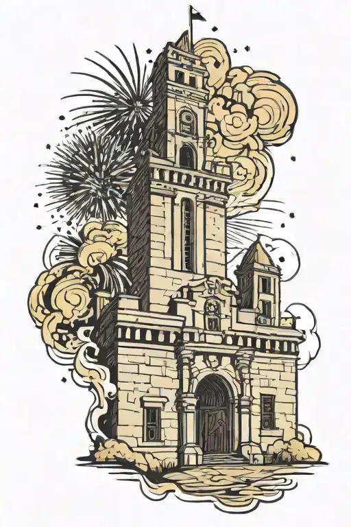 Alamo With Tower Of America With Fireworks In Background