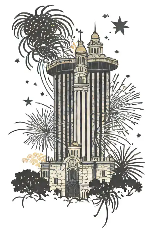 Alamo With Hemisfair Tower And Fireworks In Background