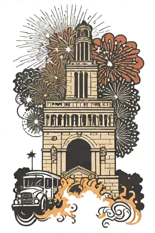 Alamo With Hemisfair Tower And Fireworks In Background