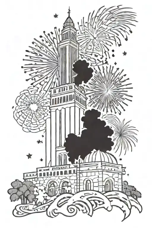 Alamo With Hemisfair Tower And Fireworks In Background