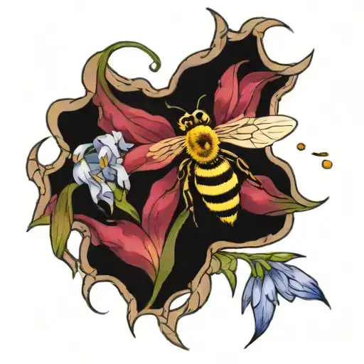 A Bee Surrounded By Gladiolus And Asters And Vines And Dots