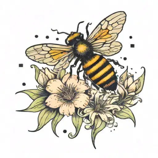 A Bee Surrounded By Gladiolus And Asters And Vines And Dots