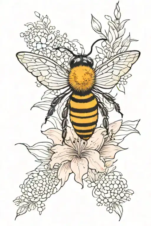 A Bee Surrounded By Gladiolus And Asters And Vines And Dots