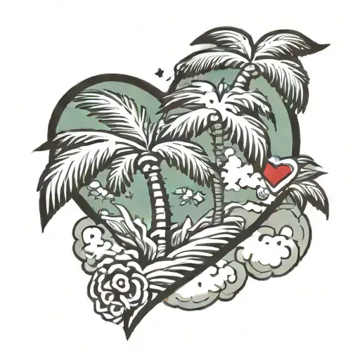 Palm Tree And Heart And Clouds