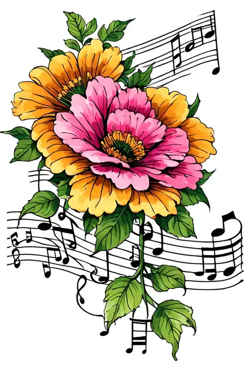 Flowers And Music Notes