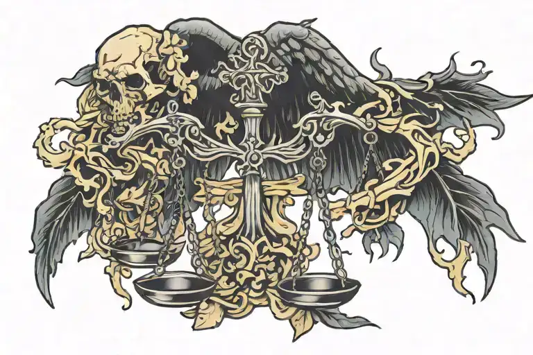 Black Scales Of Justice Over Bones