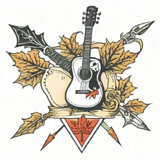 Maple Leaf And Guitar With A An Arrow Surrounded