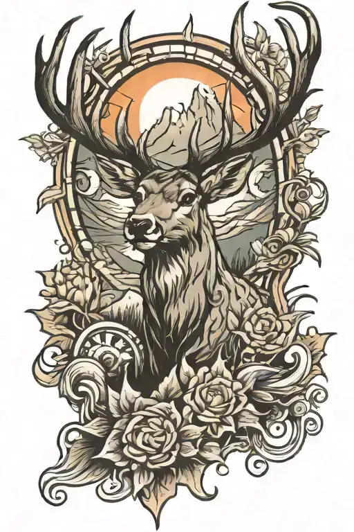 Mountain Sun Fire Deer