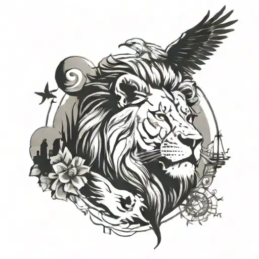 Lion Surrounded Travel Landmarks