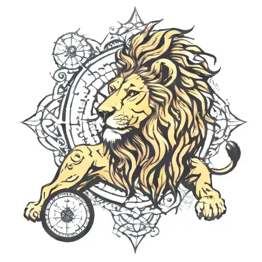 Lion Surrounded By Compass Surrounded By Various