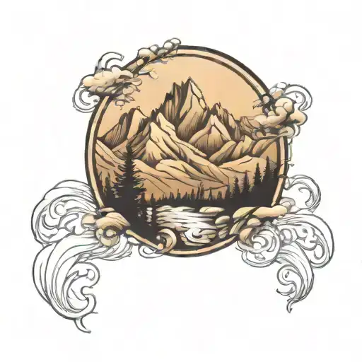 Mountain Range With A Winding