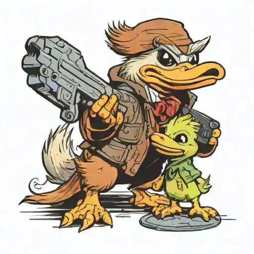 Howard The Duck Holding Baby Groot Playing