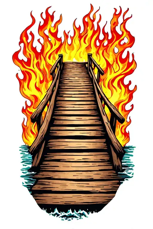 Old Wooden Bridge On Fire