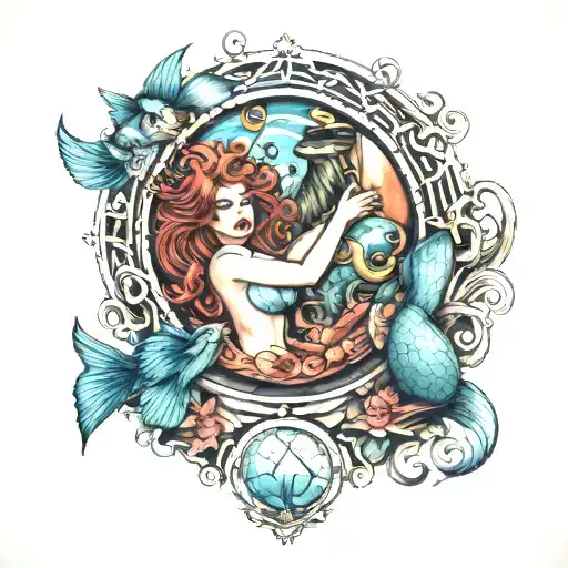 Man And Mermaid In An Hourglass