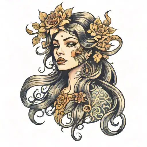 Water Lady Head With Long