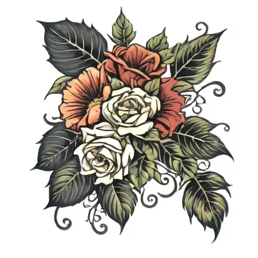 Roses Sunflowers And Hibiscus Flowers On A Vine Wrapping