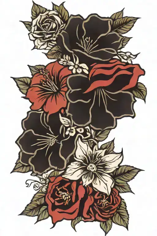 Roses Sunflower And Hibiscus On A Vine Wrapped Around Forearm