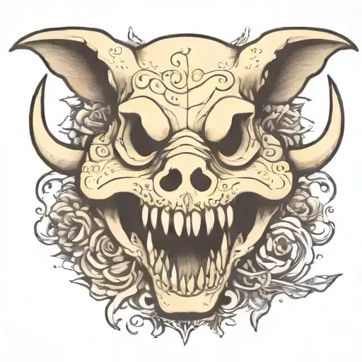 Bone Frog Style Pig Skull With Tusks