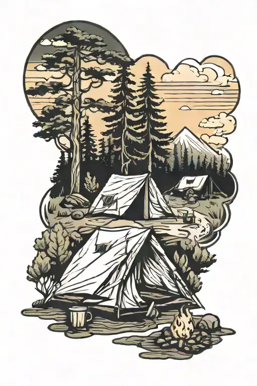 Camping Scene With A Tent