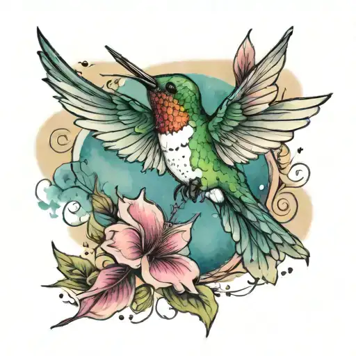 Watercolor Hummingbird In Flight