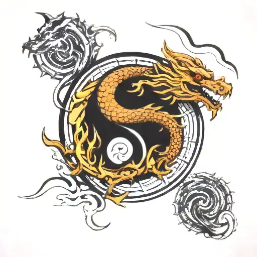 Ying Yang Dragon Montre Initial