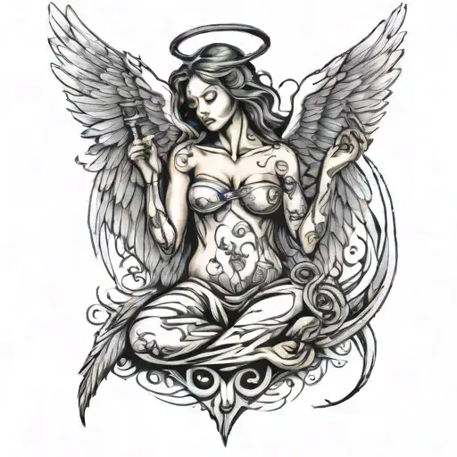 An Angel With Wings Made Of Tattoo Needles