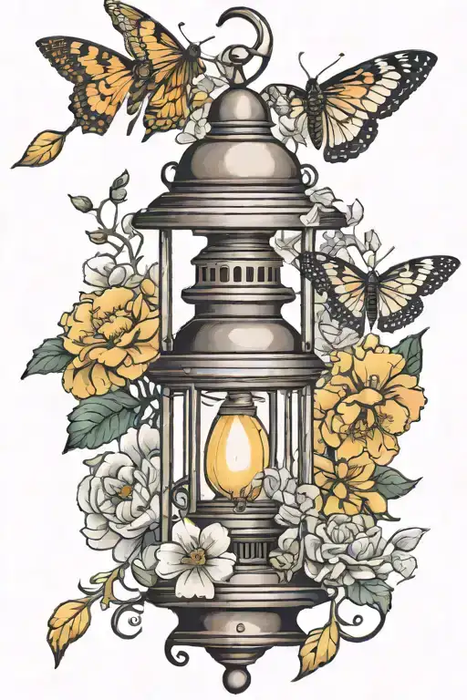 Lantern And Moth And Marigolds