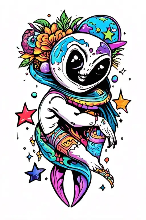 Leg Tattoos Colorful Space And Aliens