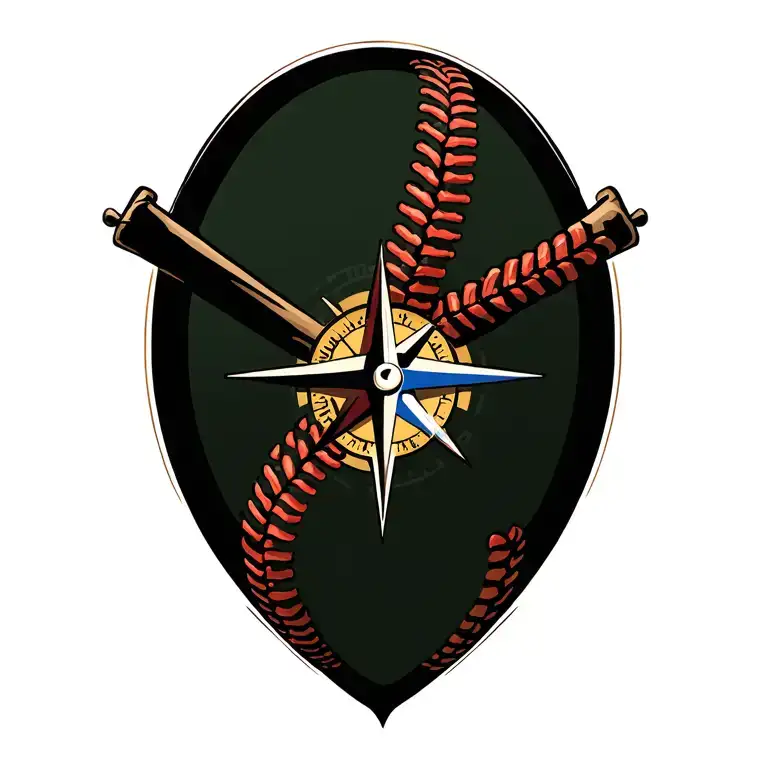 Baseball With Compass Rose Intertwined
