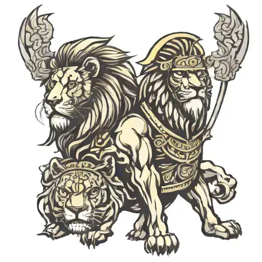 Lion And Spartan Warrior