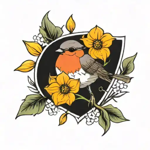 Daffodils And Robin Bird