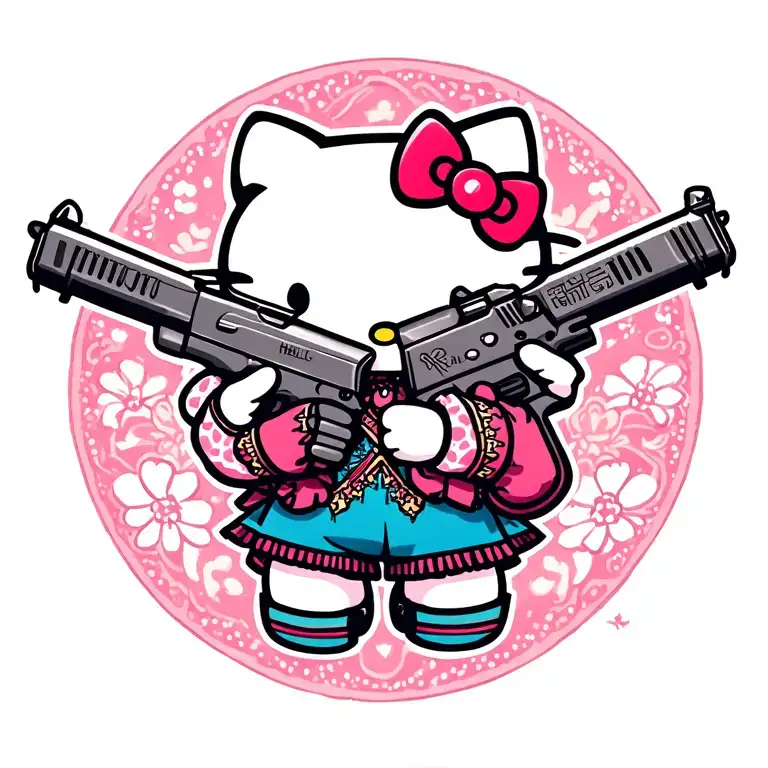 Hello Kitty Holding A Pistol In Each Hand Reaching