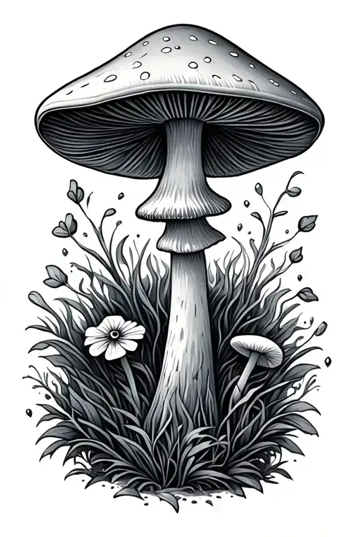Single Magic Mushroom Black Grey Tattoo Small Patchwork