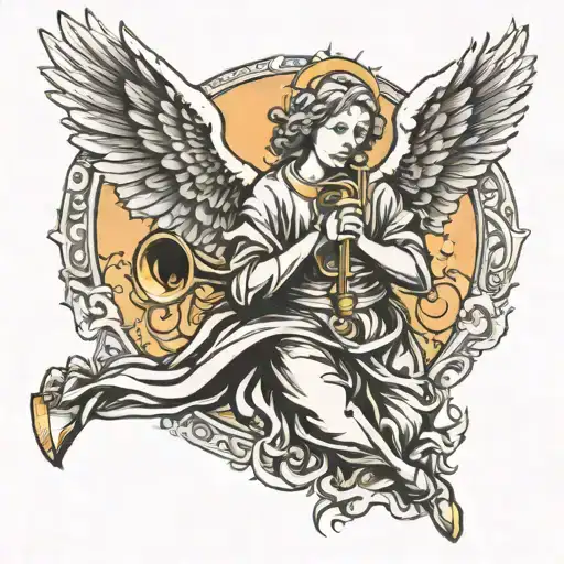 Angel With Sun And Holding A Trumpet