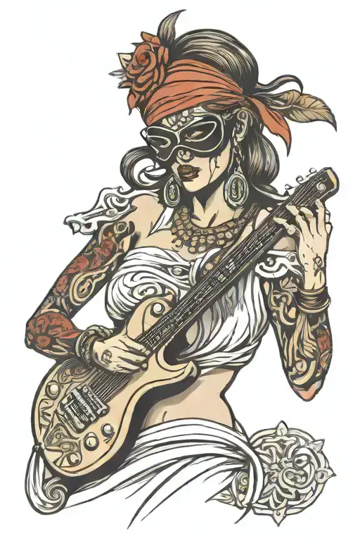 Greek Style Blindfolded Woman With Electric Guitar