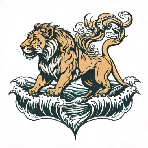 Lioness And Ocean Waves