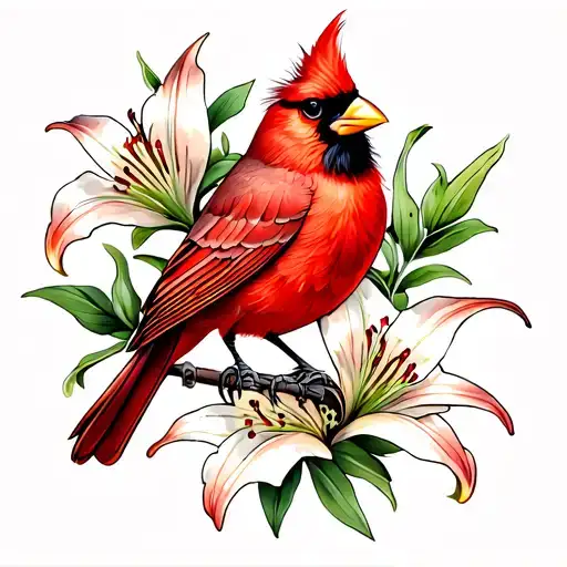Cardinal With Italian Lily