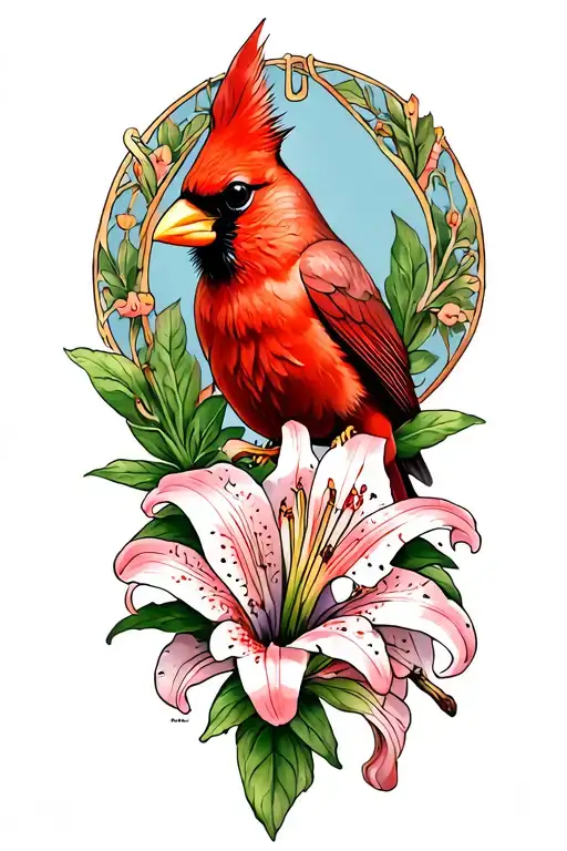 Cardinal With Italian Lily