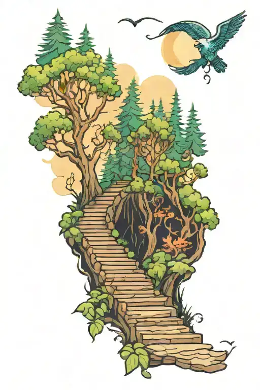Forest And Stairs Going Into Heaven