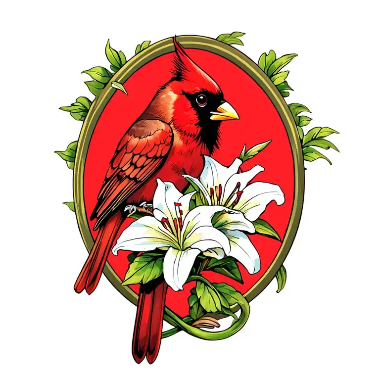Cardinal With Italian Lily